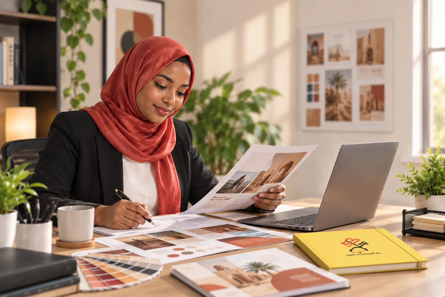 فريق عمل يخطط لحملة تسويقية حول طاولة اجتماعات